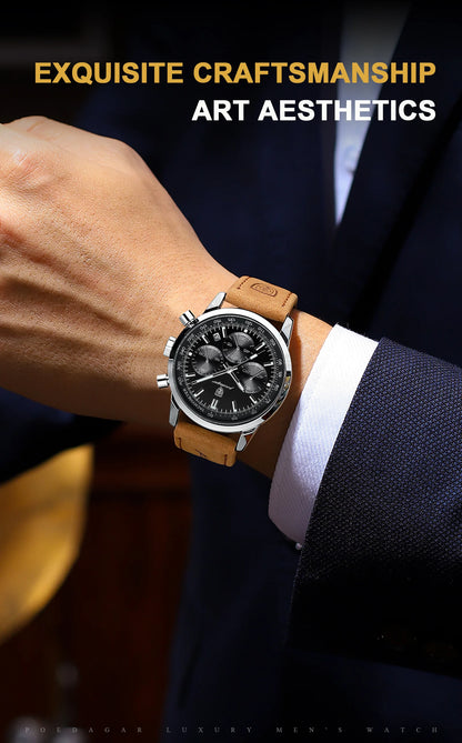 POEDAGAR Top Brand Men's Quartz Watch Waterproof Luminous Chronograph Military Man Watch Luxury Fashion Leather Watches For Men Beauty World Shop