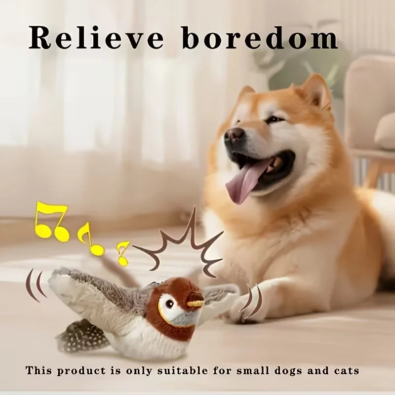 Interactive Pet Bird Toy Flapping Wings (with Catnip) USB-Rechargeable Touch-Activated Squeaky Plush Toy Flying Bird For Indoor Beauty World Shop