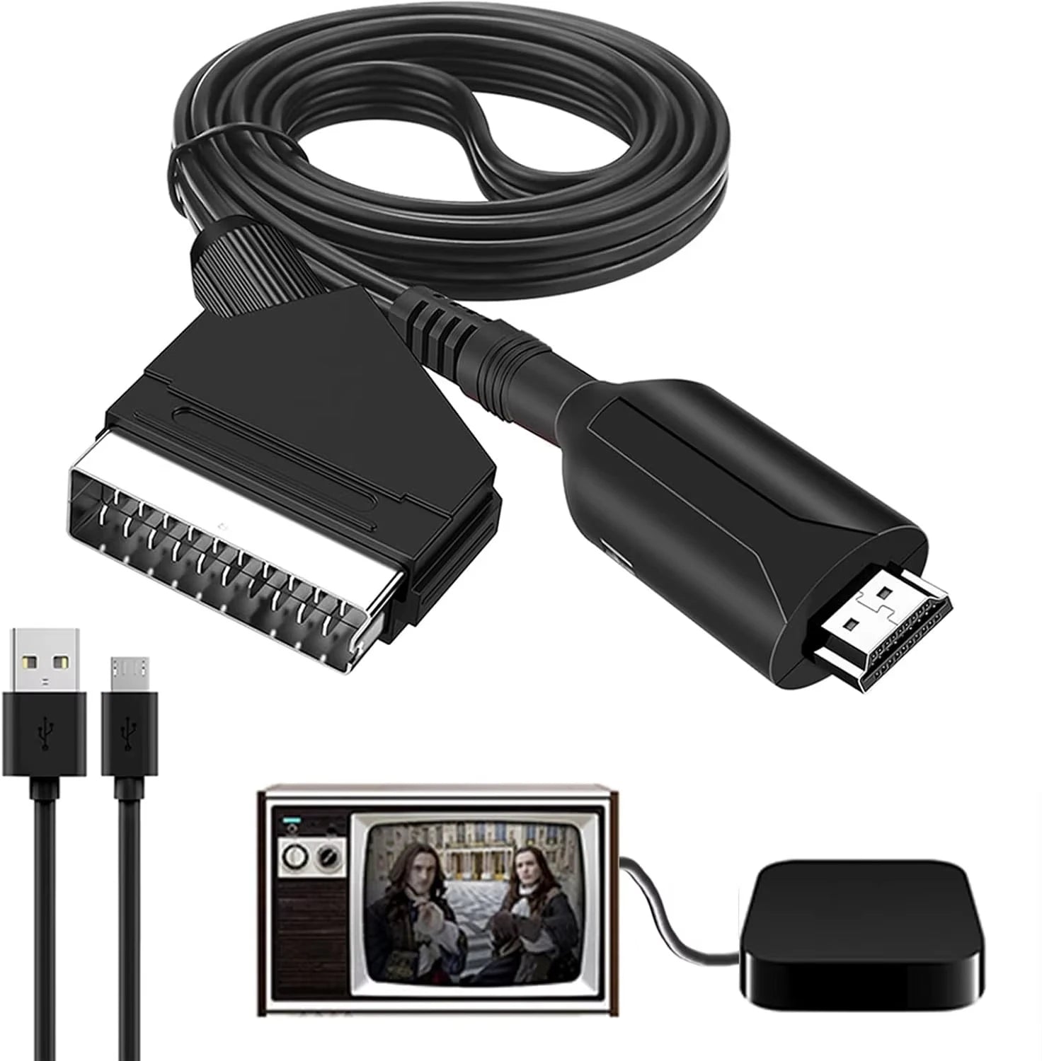 SCART to HDMI Converter Cable Video Audio Converter Adapter Scart in HDMI Out Suport 720P/1080P Switch for HDTV DVD Beauty World Shop