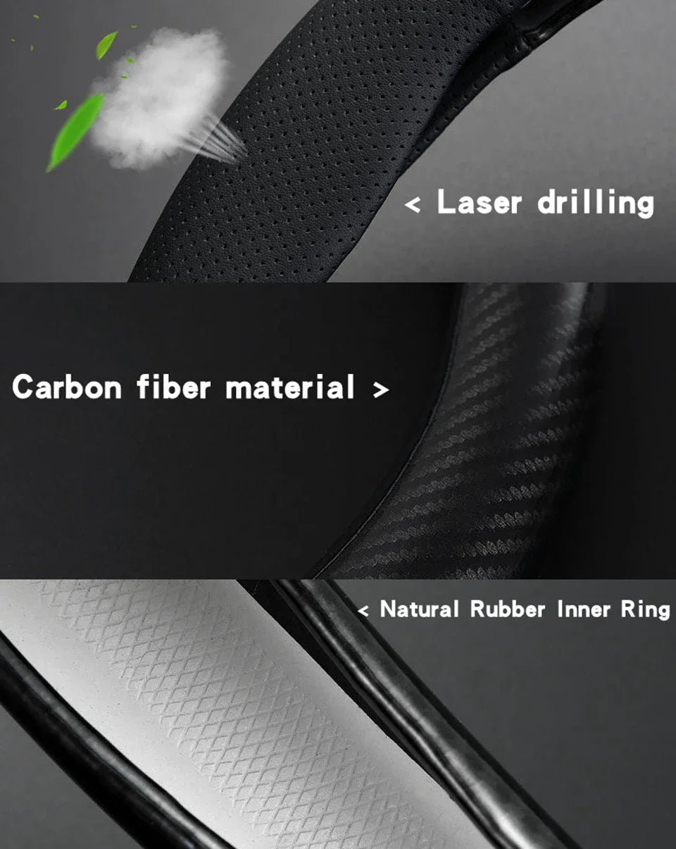 Universal Car Steering Wheel Cover Carbon Fiber Leather Three-dimensional Anti Slip, Timple And Fashionable Car Accessories Beauty World Shop