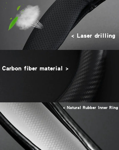 Universal Car Steering Wheel Cover Carbon Fiber Leather Three-dimensional Anti Slip, Timple And Fashionable Car Accessories Beauty World Shop