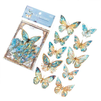 5Style 20pcs/pack INS Butterfly PET Sticker Pack Ice Crystal Laser Gold DIY Handbook Decoration 3D Scrapbook Beauty World Shop