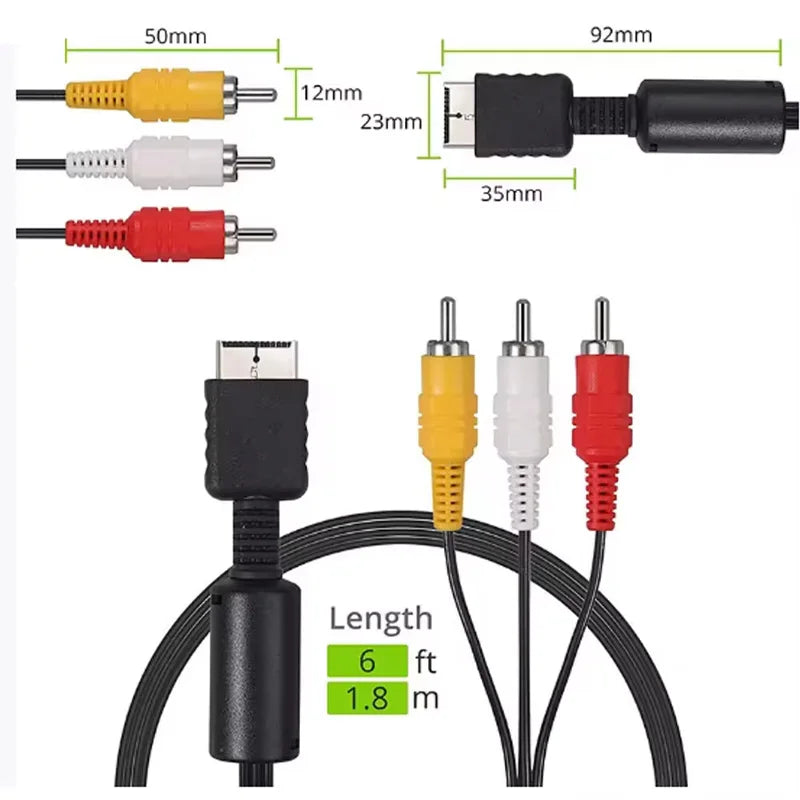 6ft/1.8M AV Cable for PS3 PS2 PS1 PlayStation Splitter RCA Audio Video Extend Cord to Monitor TV RCA Wire Converter Adapter New Beauty World Shop