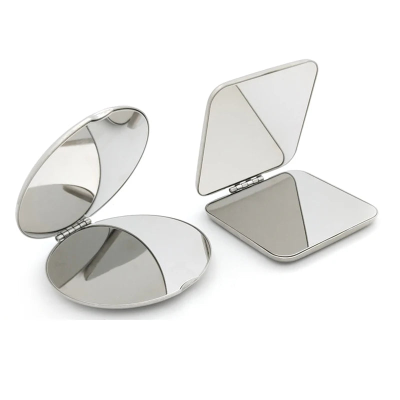 1pcs Portable Women Stainless Steel Makeup Mirror Hand Pocket Folded-Side Cosmetic Make Up Mirror Small Various Shapes Beauty World Shop