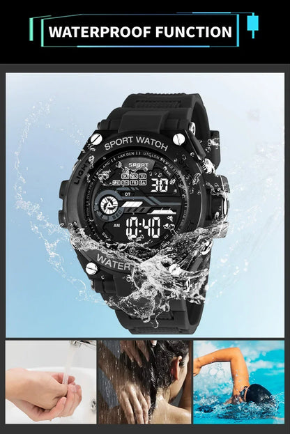 YIKAZE Men's Sports Watch Waterproof Man Sport Watches Multifuction LED Digital Military Watch Alarm Clock Electronic Wristwatch Beauty World Shop