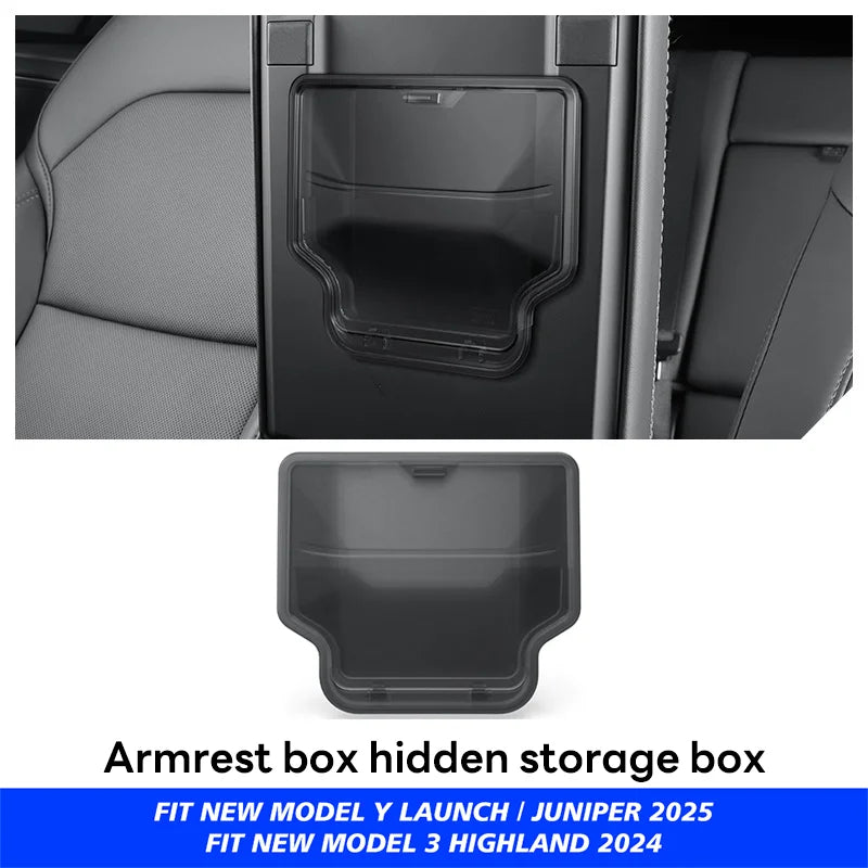 For Tesla Model Y Juniper 2025 Launch Center Console Eyeglasses Storage Box Armrest Box Upper&Lower Silicone Pad Beauty World Shop