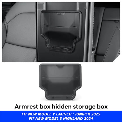 For Tesla Model Y Juniper 2025 Launch Center Console Eyeglasses Storage Box Armrest Box Upper&Lower Silicone Pad Beauty World Shop