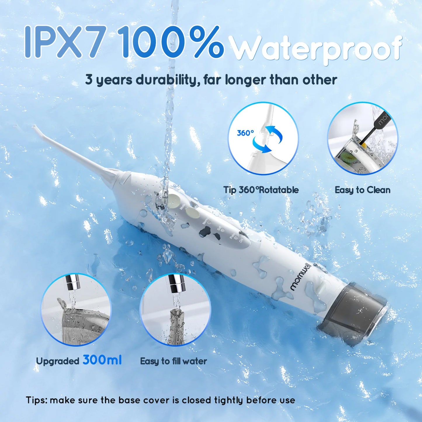 D52 Portable Cordless Water Flosser USB Rechargeable Water Jet Floss Tooth Pick 6 Jet Tip 300ml 3 Modes Teeth Clean for Travel Beauty World Shop