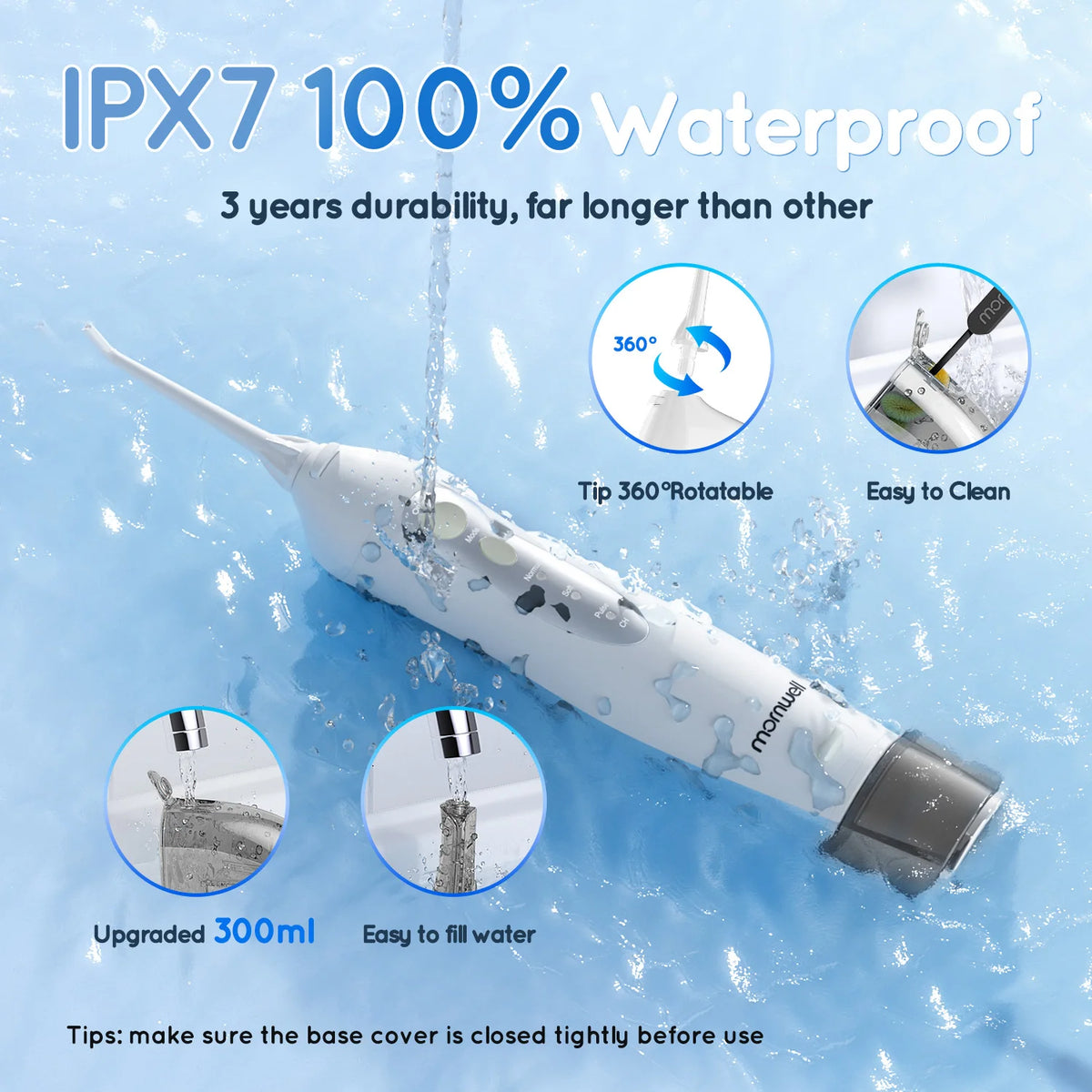 D52 Portable Cordless Water Flosser USB Rechargeable Water Jet Floss Tooth Pick 6 Jet Tip 300ml 3 Modes Teeth Clean for Travel Beauty World Shop