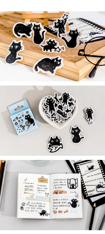 45Stickers / Box Kitten Notebook Boxed Stickers Cartoon Cute Decorative Photo Album Diy Stickers Growth Manual Beauty World Shop