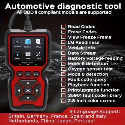 V519 Professional Obd2 Scanner - Usb-Powered Automotive Diagnostic Tool with Real-Time Data Stream, Full-Featured Obd Ii Testing (I/M Ready, Bod2/Eobd), Clears Engine Fault Lights, Reads/Erases Codes for Most Vehicles, Automo Beauty World Shop