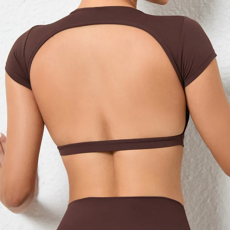Hearuisavy Sports Shirts Breathable Workout Tops Fitness Sportswear Female Backless Yoga Clothing Sport Crop Tops Women Gym Top Beauty World Shop