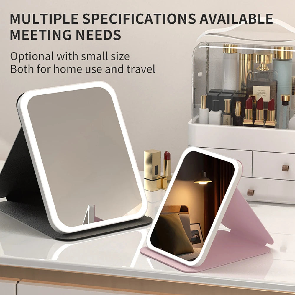 3 Colors Dimmable LED Makeup Mirror with Touch Screen Fold Cosmetic Makeup Mirror Rechargeable Tabletop for Travel & Home Use Beauty World Shop