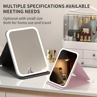 3 Colors Dimmable LED Makeup Mirror with Touch Screen Fold Cosmetic Makeup Mirror Rechargeable Tabletop for Travel & Home Use Beauty World Shop