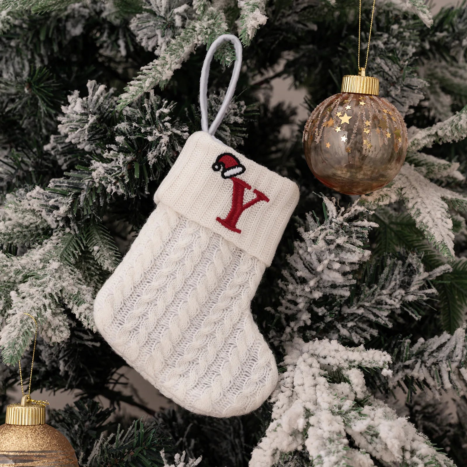 1PC A-Z Letter Hanging Christmas Stockings Knitted Socks  Christmas Tree Hanging for Family Party Decoration Beauty World Shop