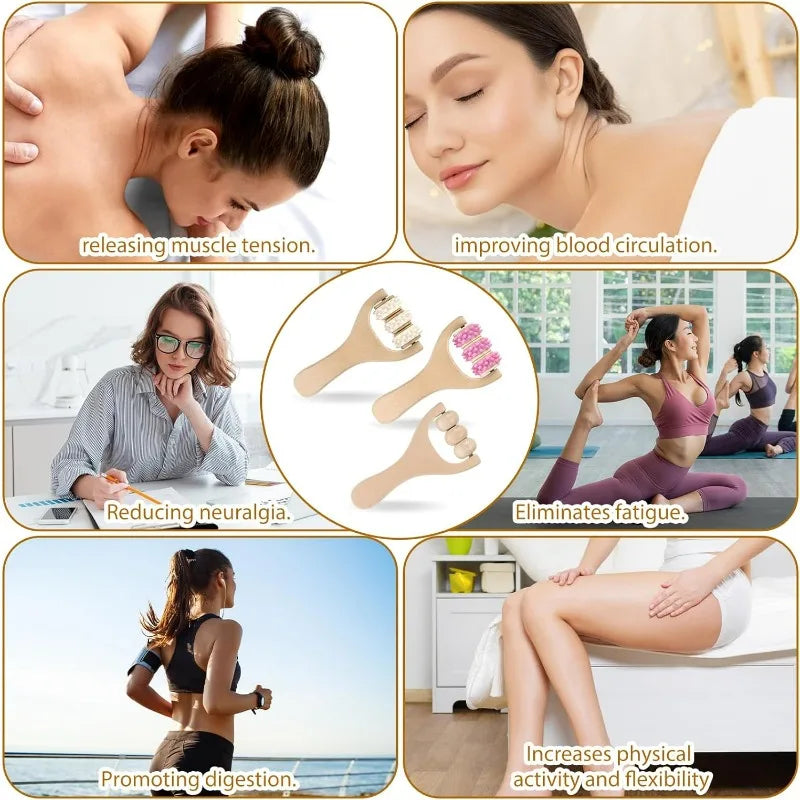 Wooden Massage Roller Set | Handheld Body & Foot Massager for Neck Back Legs | Muscle Relief Tool for Home & Office Use Beauty World Shop