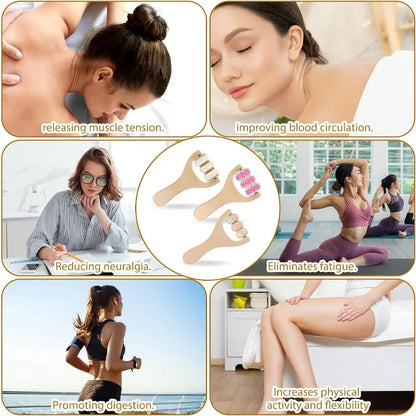 Wooden Massage Roller Set | Handheld Body & Foot Massager for Neck Back Legs | Muscle Relief Tool for Home & Office Use Beauty World Shop