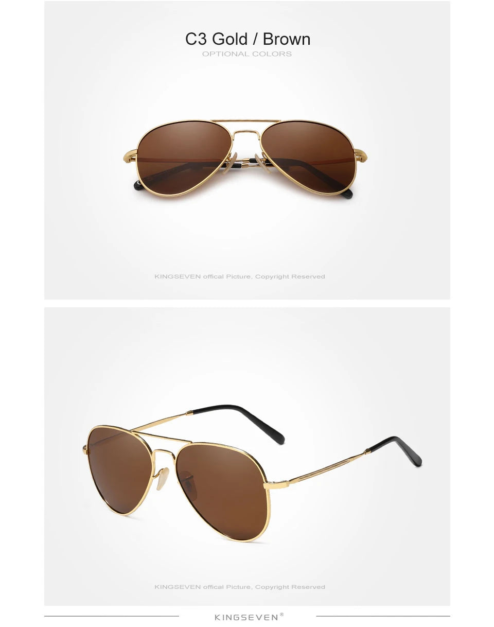 KINGSEVEN Pilot Alloy Sunglasses Polarization UV400 Anti-reflection Full Frame Parsnip Glasses Women Retro Luxury Eyewear Beauty World Shop