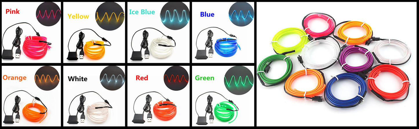 5M Car Interior Led Strip Light Neon EL Wiring Decorative Lamp For Auto DIY Flexible Ambient Light USB Party Atmosphere Diode Beauty World Shop