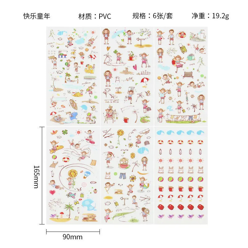 6Pieces/Set Transparent Pvc Waterproof Cartoon Sticker DIY Hand Account Decorative Stickers Kawaii Phone Cup Stickers Beauty World Shop