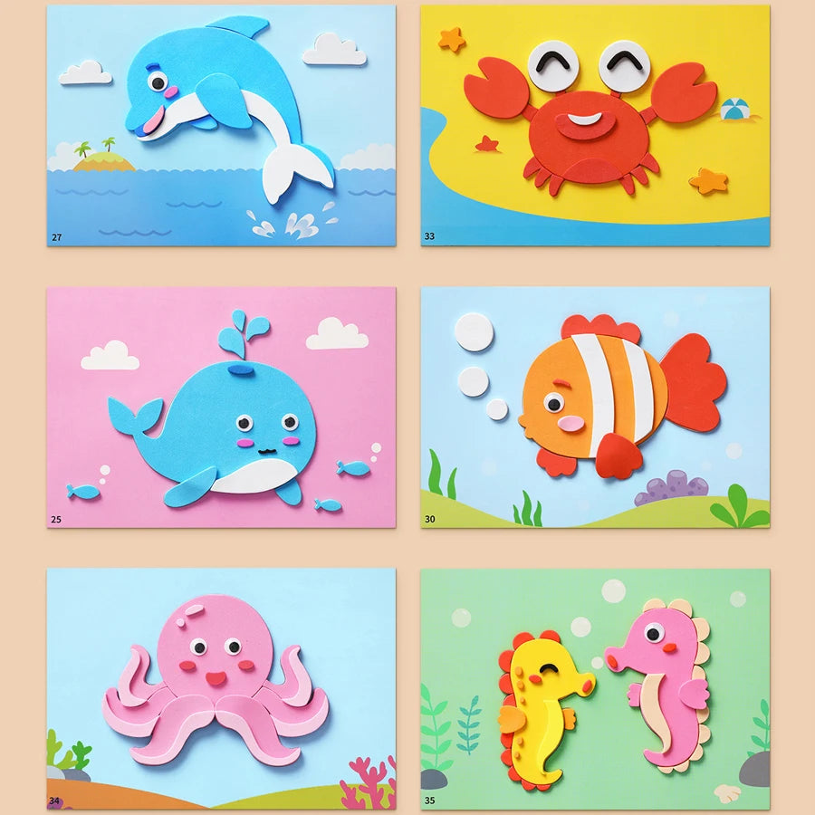 6pcs/set 3D EVA Foam Sticker DIY Cartoon Princess Animal Puzzle for Children Kids Multi-patterns Styles Toys for Children Gift Beauty World Shop
