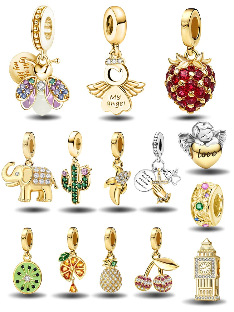 Shecharms 925 Sterling Silver Love Heart Firefly Golden Series Charms Fit DIY Making Bracelet Necklace High Quality Fine Jewelry Beauty World Shop
