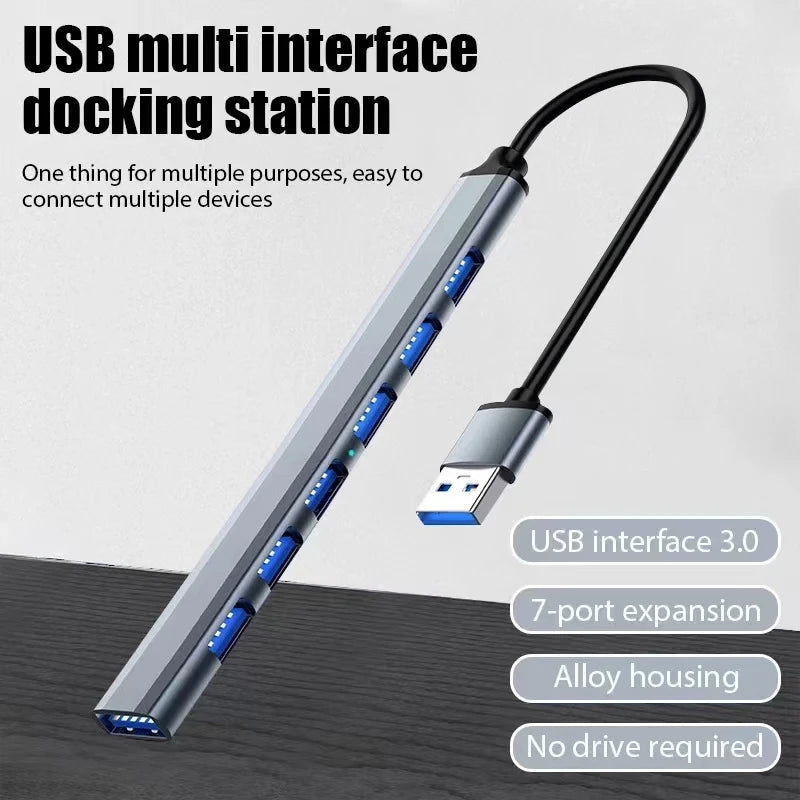 7 Ports USB 3.0 Type C HUB Expander Splitter High Speed OTG Adapter Docking Station For LaptopPC Hard Drive Mouse Keyboard Beauty World Shop