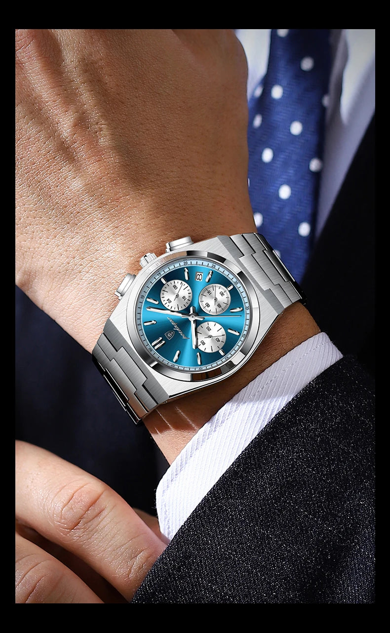 POEDAGAR Fashion Man Watches Chronograph Date Stainless Steel Casual Men Wristwatch Waterproof Luminous Men's Quartz Watch Reloj Beauty World Shop