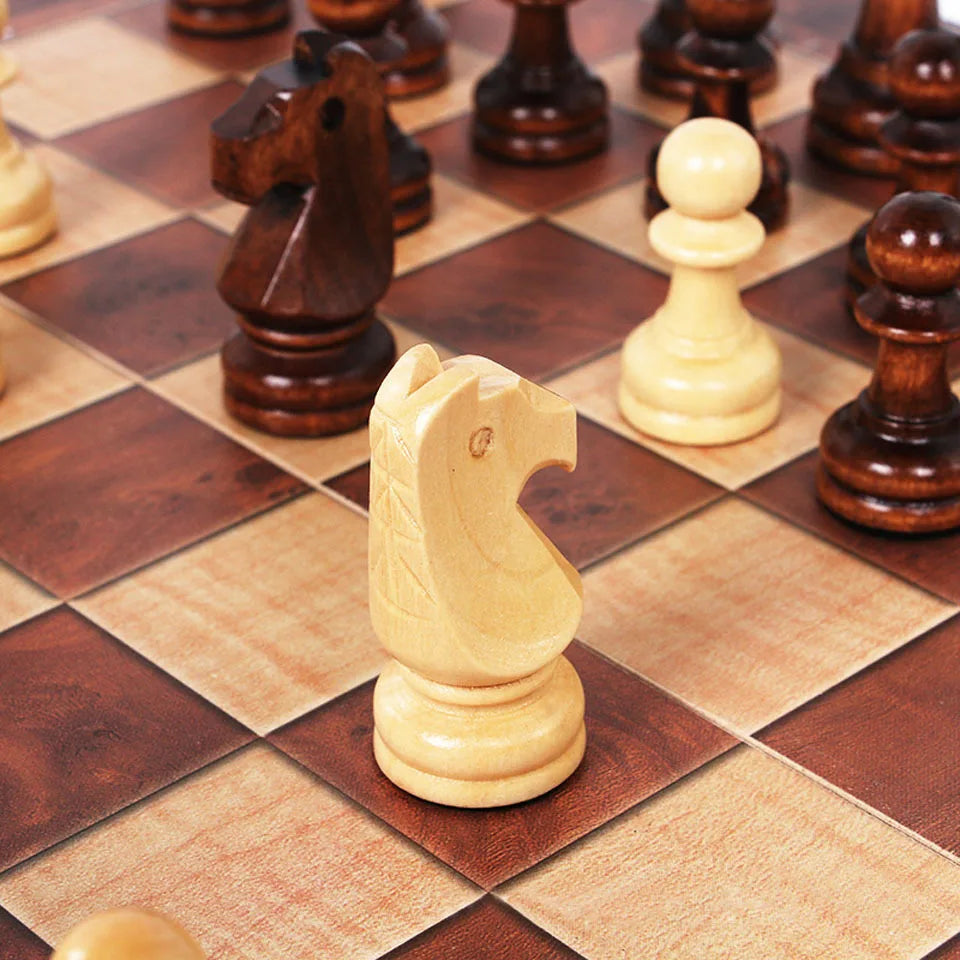 3 in 1 Chess Board, Folding Wooden Portable Chess Game Board, Wooden Chess Board for Adults(Chess + Checkers and Backgammon) Beauty World Shop
