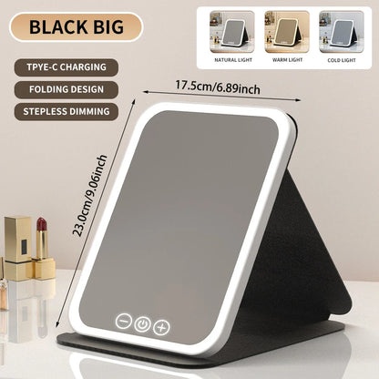3 Colors Dimmable LED Makeup Mirror with Touch Screen Fold Cosmetic Makeup Mirror Rechargeable Tabletop for Travel & Home Use Beauty World Shop