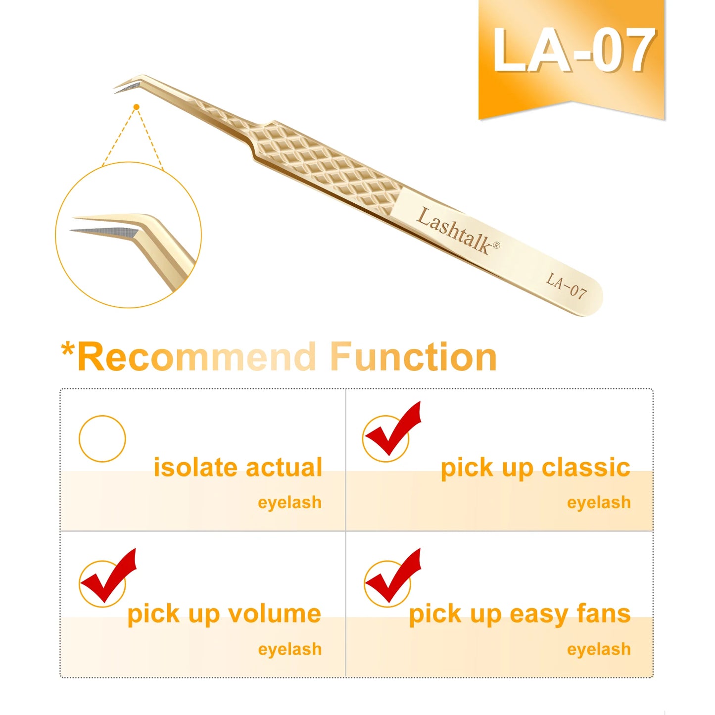 Lashtalk Precision Fiber Tip Tweezer Eyelash Extensions Diamond Grip Anti-Slip Premium Gold Stainless Steel Makeup With Box Pack Beauty World Shop