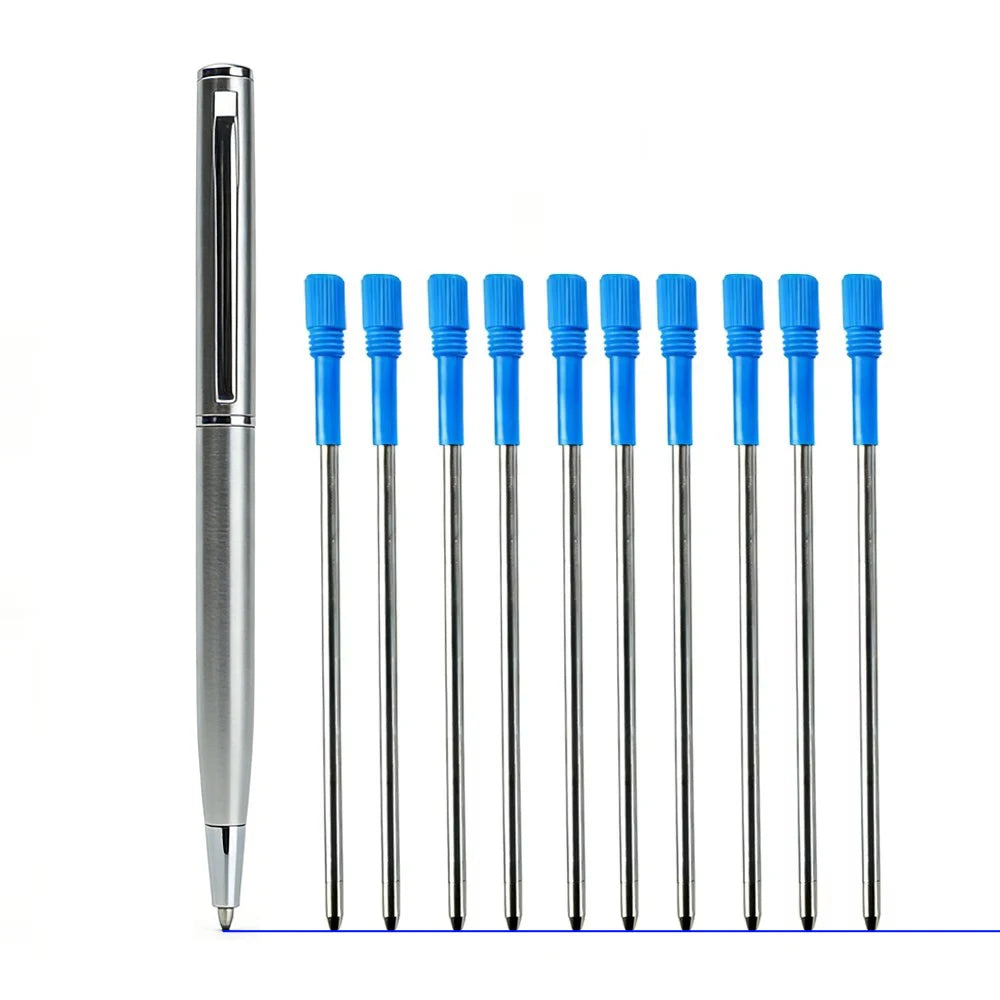 Mini Stainless Steel Metal Ballpoint Pen with 10 Replacement Refills Set, Portable Pocket Ballpen Compact Short Pen for Wallet Beauty World Shop