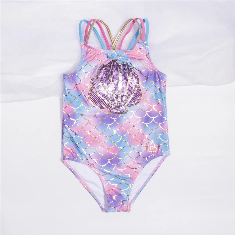 Fishscale Bandage Girls Kids Swimsuit 2026 Shell Shape Embroidery Children Girls One Piece Swimwear Beach Wear Monokini Beauty World Shop