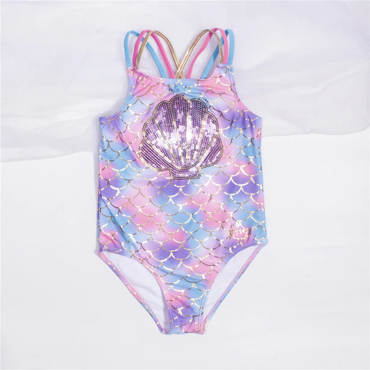 Fishscale Bandage Girls Kids Swimsuit 2026 Shell Shape Embroidery Children Girls One Piece Swimwear Beach Wear Monokini Beauty World Shop