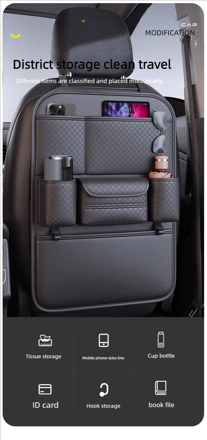 Multi-functional Car Seat Back Organizer High-Capacity Multi-Pocket Backseat Storage Bag Wear-Resistant Anti Kick Mat Beauty World Shop