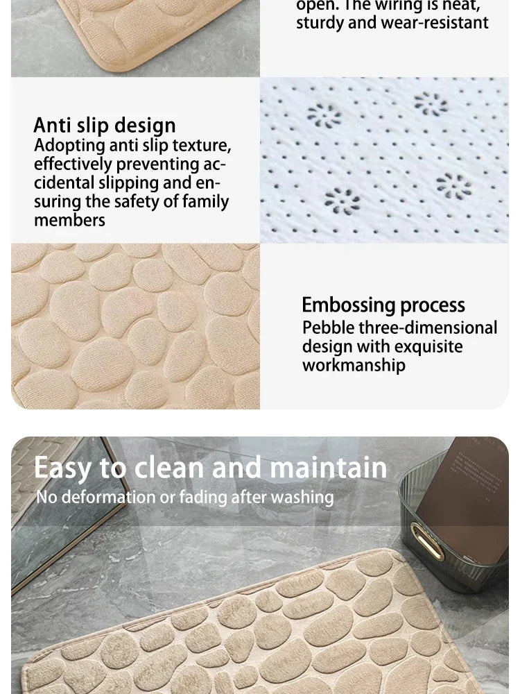 Pebble Embossed Memory Foam Bath Blanket Absorbent Non-Slip Indoor Floor Mat for Bathroom Door Beauty World Shop