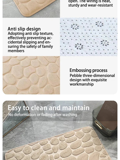 Pebble Embossed Memory Foam Bath Blanket Absorbent Non-Slip Indoor Floor Mat for Bathroom Door Beauty World Shop