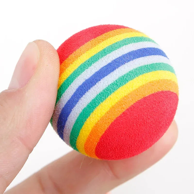 10PCS/5PCS Rainbow Cat Toys Ball Interactive Cat Dog Play Chewing Rattle Scratch Ball Training Cat Rainbow Ball Toy Pet Supplies Beauty World Shop