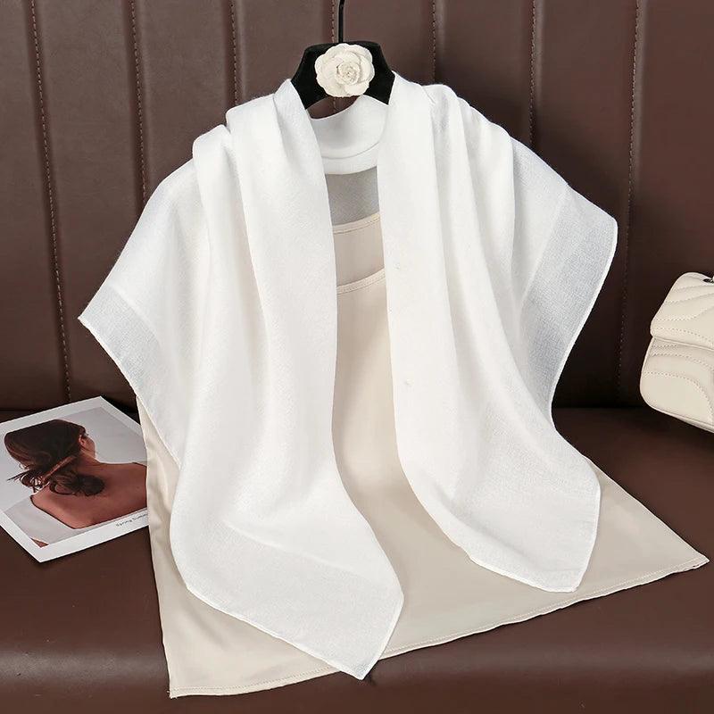 90*90cm Thin Soft Square Scarves for Women Simplicity Solid Color Cotton Linen Headscarf Muslim Female's Hijabs Bag Accessories Beauty World Shop