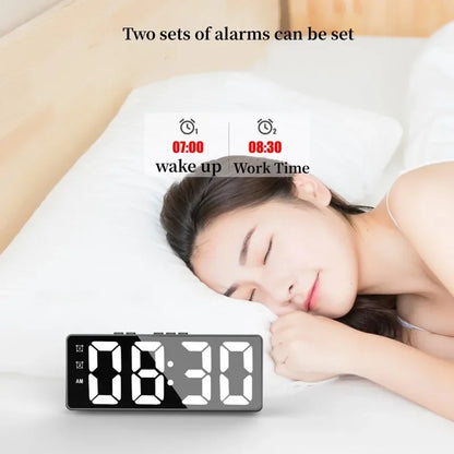 LED Electronic Mirror Alarm Clock Digital Clock Sound Control Temperature Clock Desktop Decoration Beauty World Shop