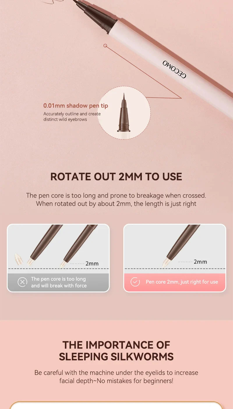 GECOMO 3D star eye double head silkworm pen, keep makeup lasting, waterproof and not easy to stain, brighten Beauty Trend Shop
