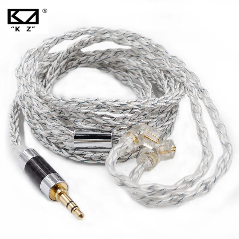 KZ Earphones Cable 8 Core Silver Blue Hybrid 784 Cores Silver Plated Upgrade Cable 2Pin 3.5mm Plug Heaset Wire KZ ZSXPRO ZS10PRO