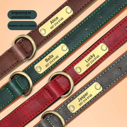 Personalized Customized Leather ID Nameplate Dog Collar Soft Padded Dogs Collars Free Engraving Name for Small Medium Large Dogs Beauty World Shop