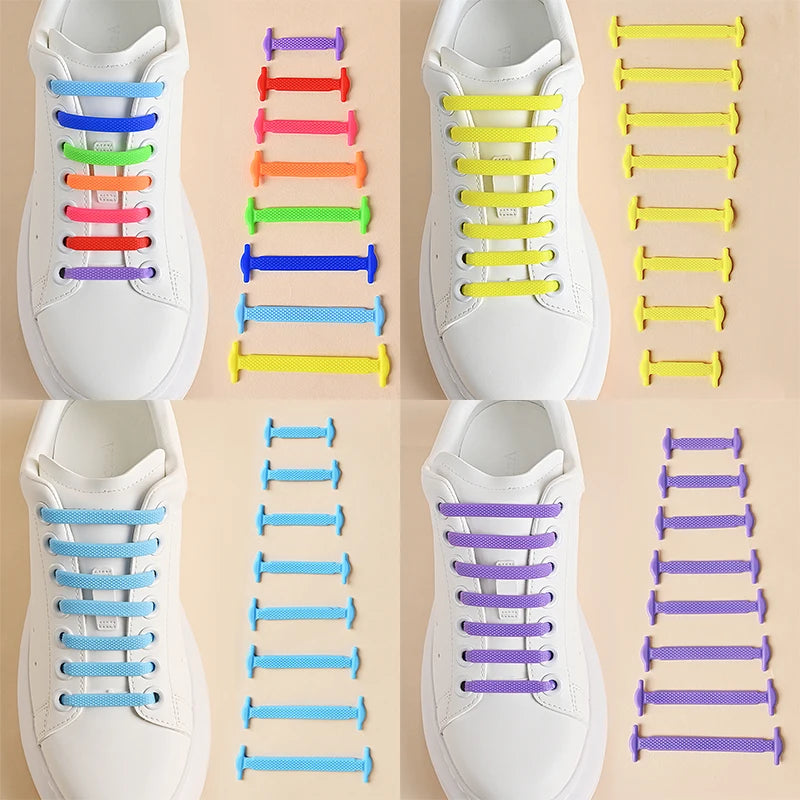 16pcs/lot Silicone Shoelaces No Tie Shoelaces 12 colors Elastic Lace Shoelace Creative Lazy Silicone Laces Rubber Lace Beauty World Shop