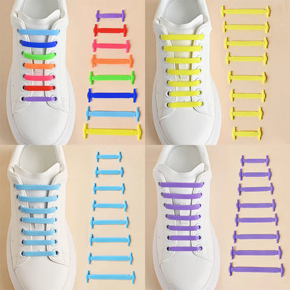16pcs/lot Silicone Shoelaces No Tie Shoelaces 12 colors Elastic Lace Shoelace Creative Lazy Silicone Laces Rubber Lace Beauty World Shop