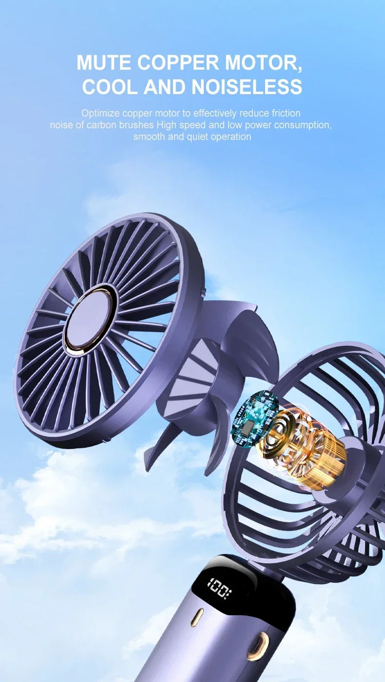 Handheld Mini Fan Foldable Portable Neck Hanging Fans 5 Speed USB Rechargeable Fan with Phone Stand and Display Screen 1800mAh Beauty World Shop