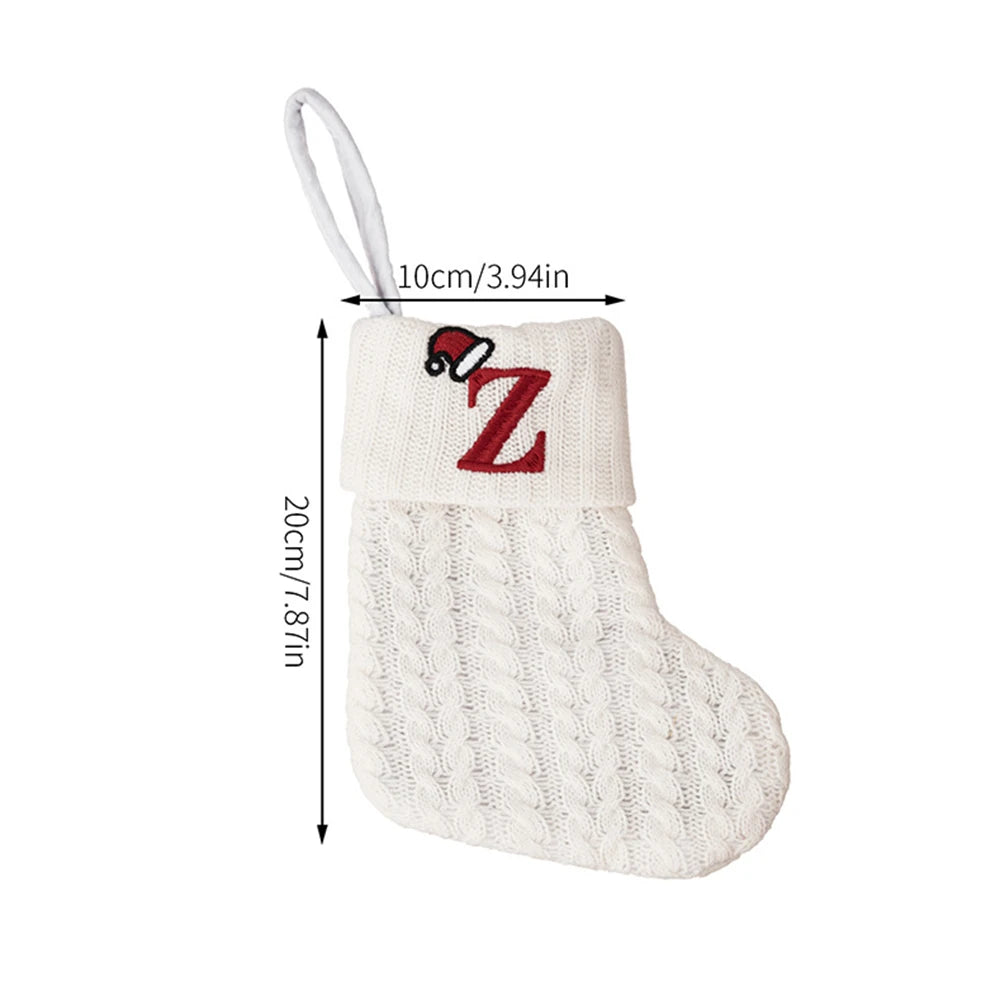 1PC A-Z Letter Hanging Christmas Stockings Knitted Socks  Christmas Tree Hanging for Family Party Decoration Beauty World Shop