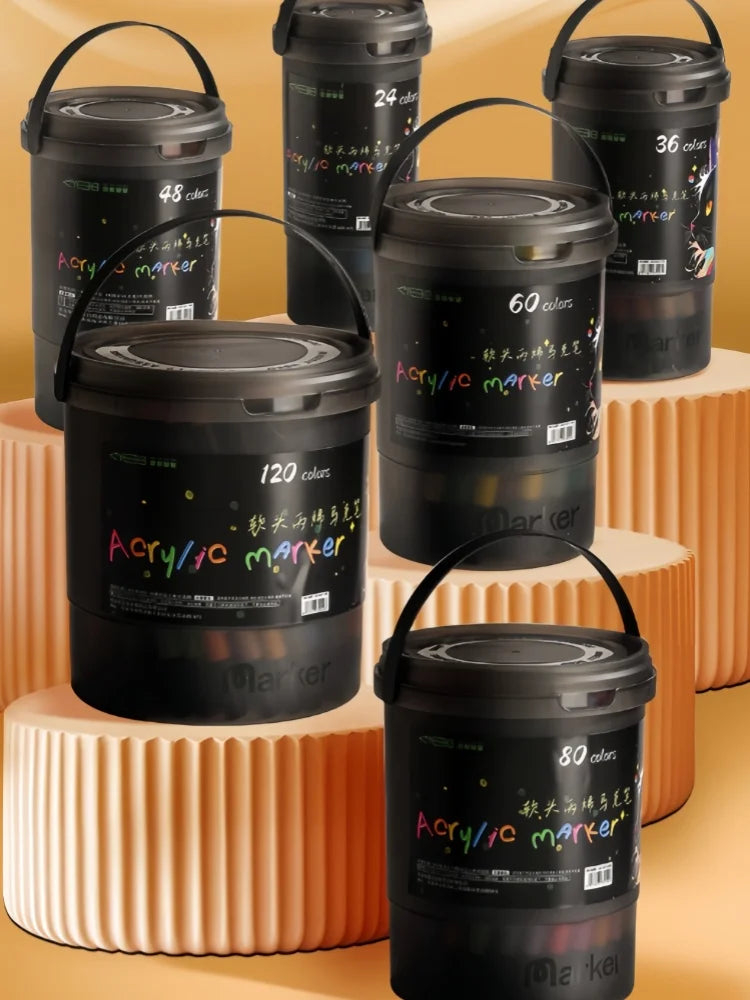 24/36/48/60/80/120 Bucket-cap Soft-Head Acrylic Marker Pen - Specially Designed for Students in Art Class, with Strong Coverage. Beauty World Shop