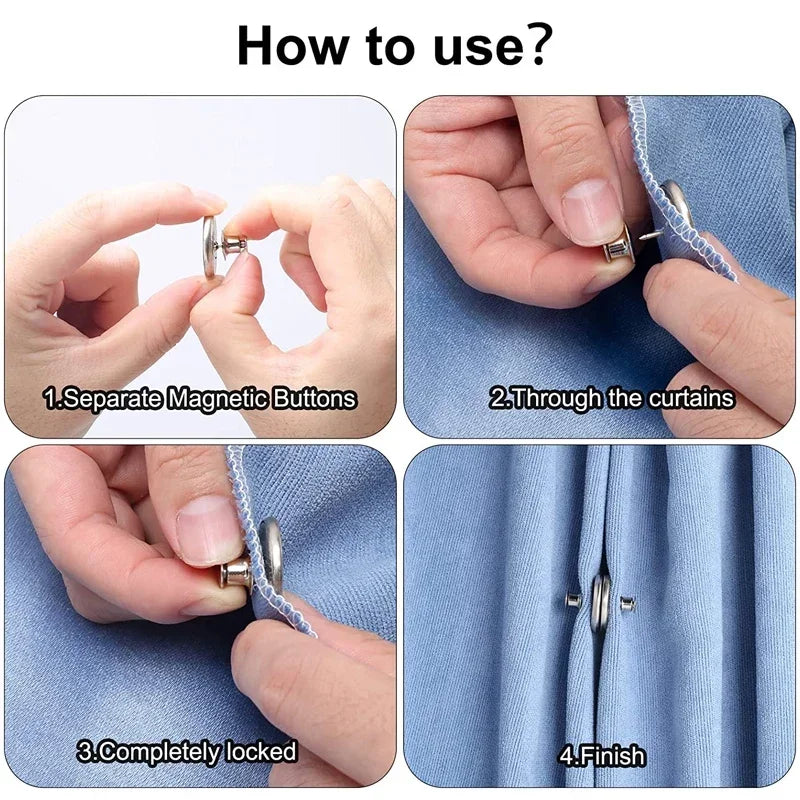 4/8Pairs Curtain Magnetic Button Detachable Curtain Fix Fastener Clip Prevent Light Adjustment Window Screen Close Magnet Buckle Beauty World Shop