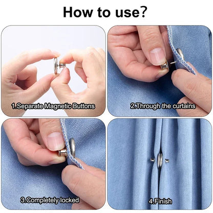 4/8Pairs Curtain Magnetic Button Detachable Curtain Fix Fastener Clip Prevent Light Adjustment Window Screen Close Magnet Buckle Beauty World Shop